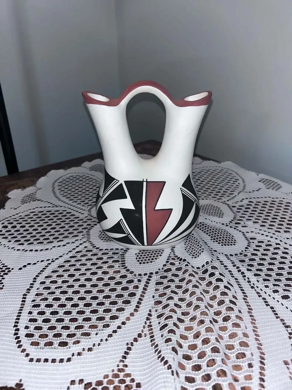 R. Vallo Native American Acoma Pueblo Hand-Painted Wedding Vase